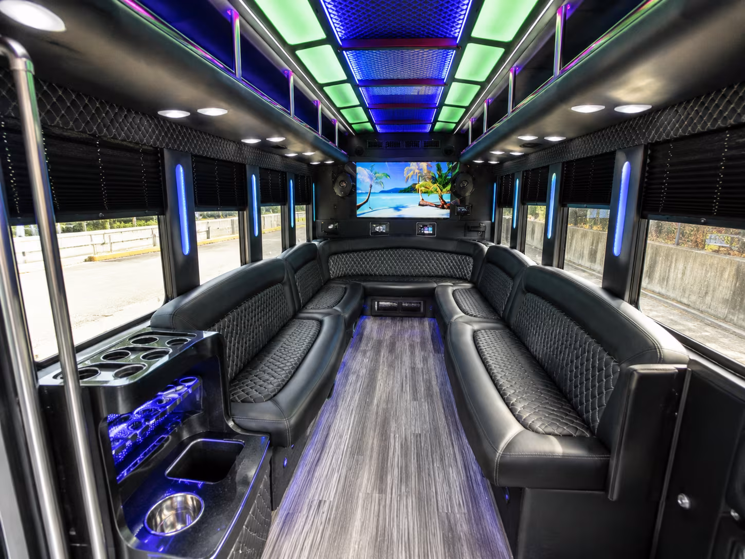 syracuse 18 passenger party bus inside