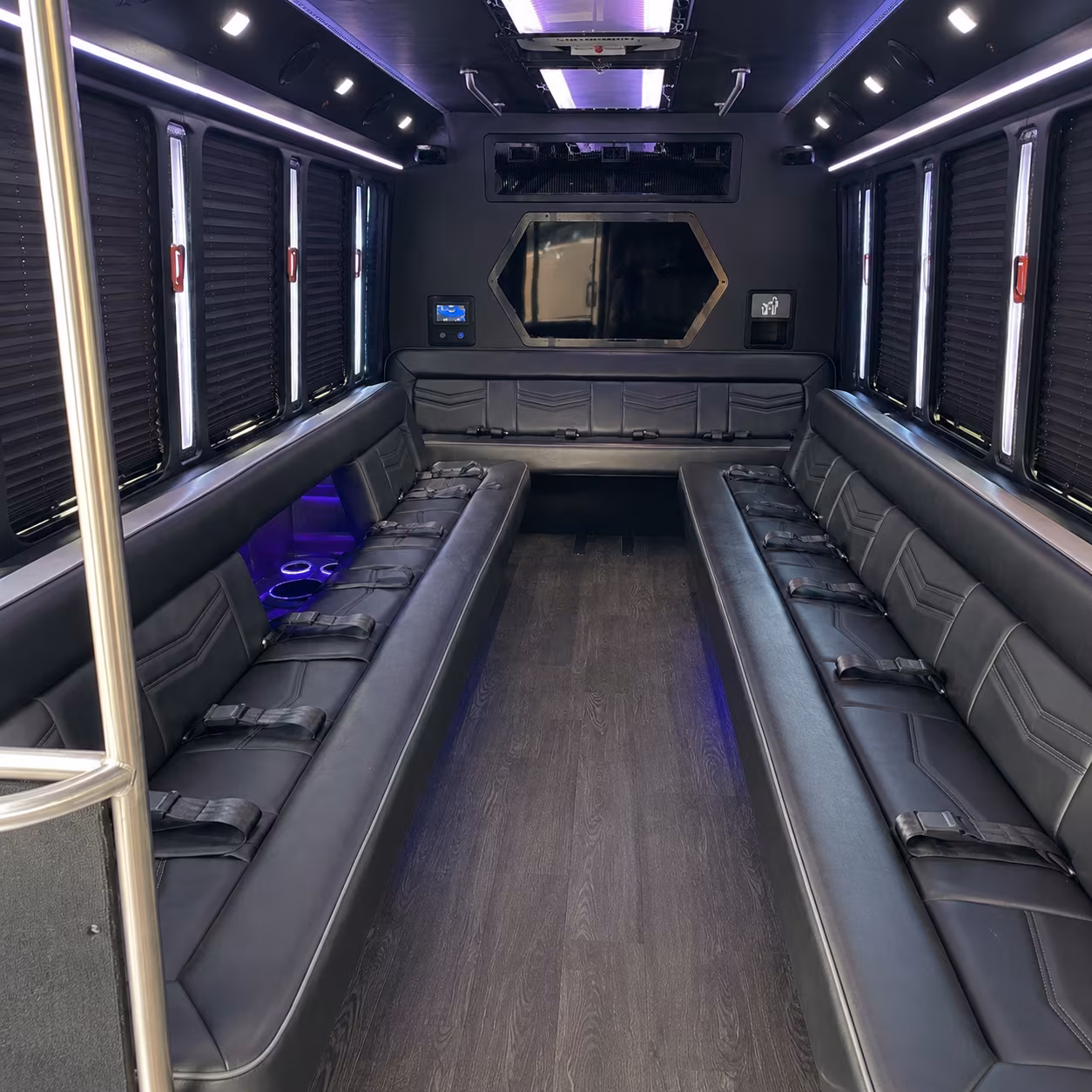 syracuse 18 passenger party bus interior