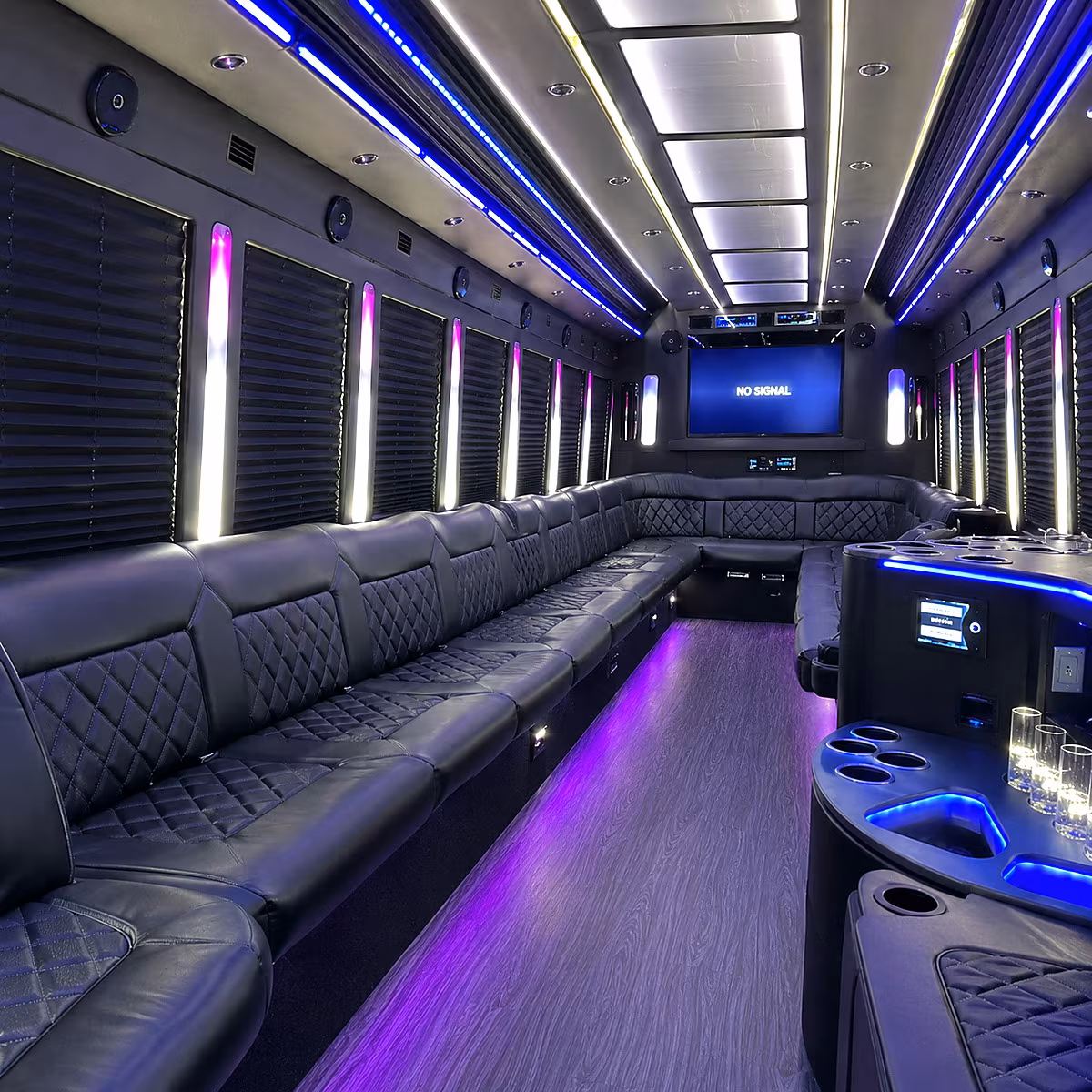 syracuse 30 passenger party bus inside