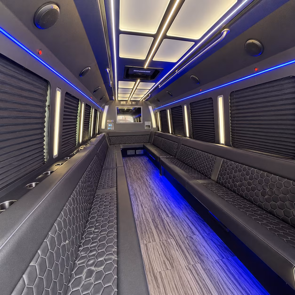 syracuse 30 passenger party bus interior
